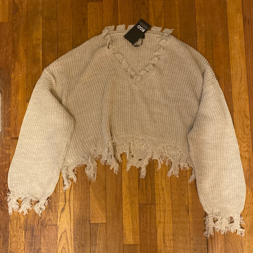 LONG SLEEVE V NECK DISTRESSED DETAIL OVERSIZED JUMPER